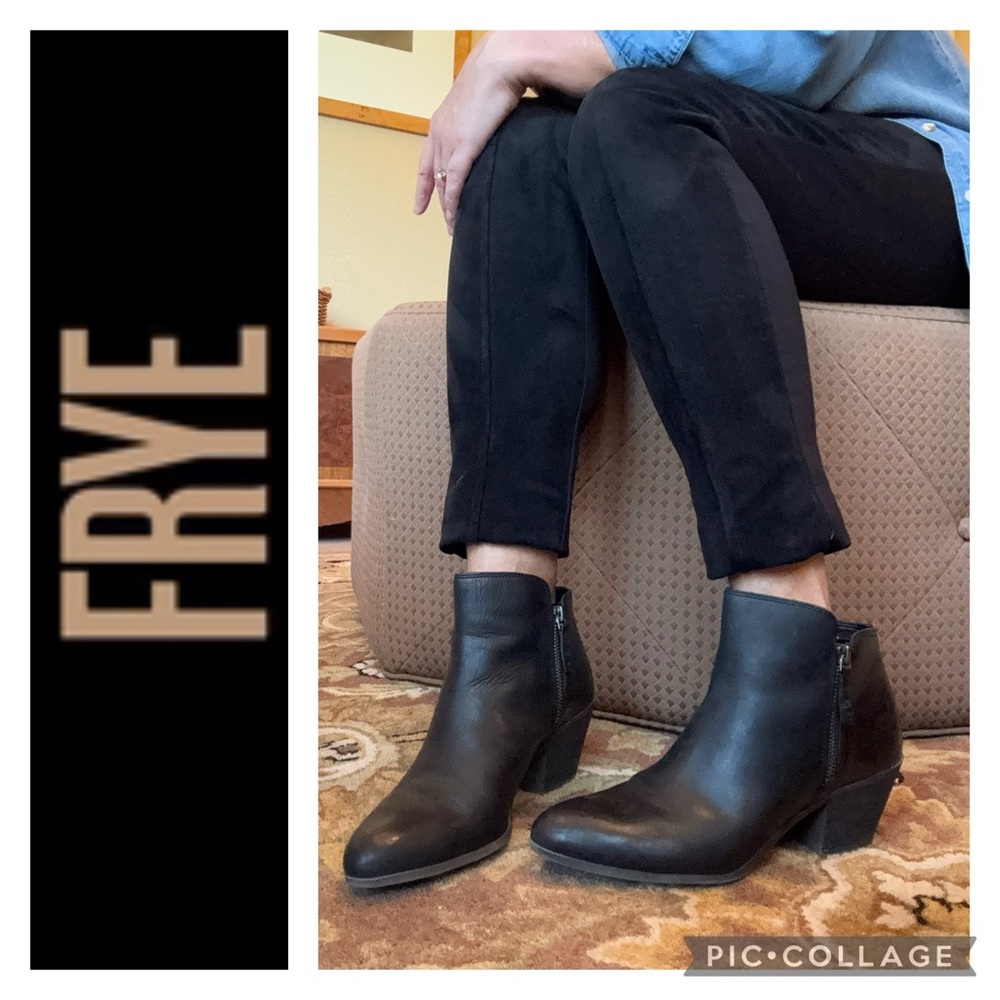 🦋Frye Judith Double Zip Ankle Boots in Smooth black Leather🦋